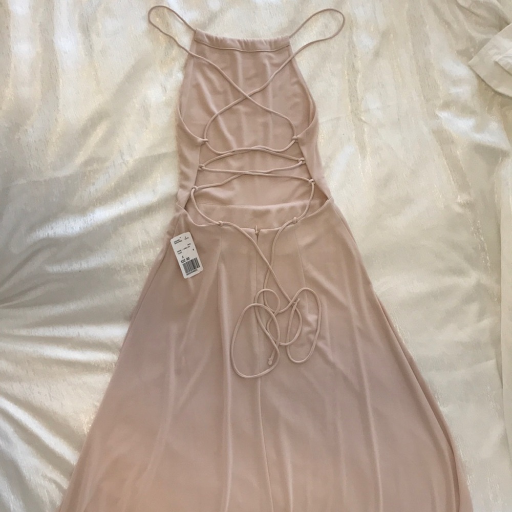 Crisscross back taupe maxi dress